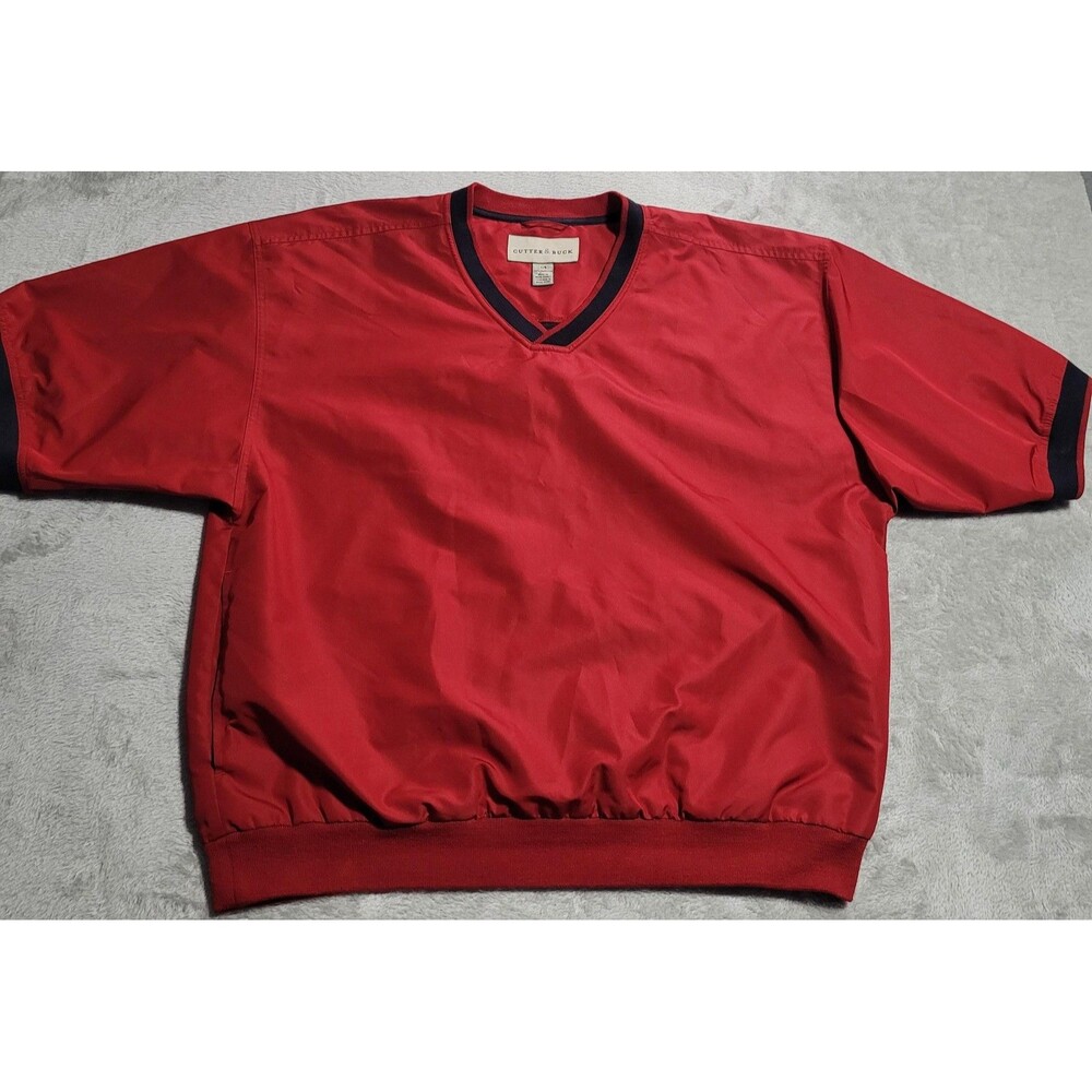 Cutter & Buck Windbreaker Jacket Mens Large Red Blue Short Sleeve Golf Pullover